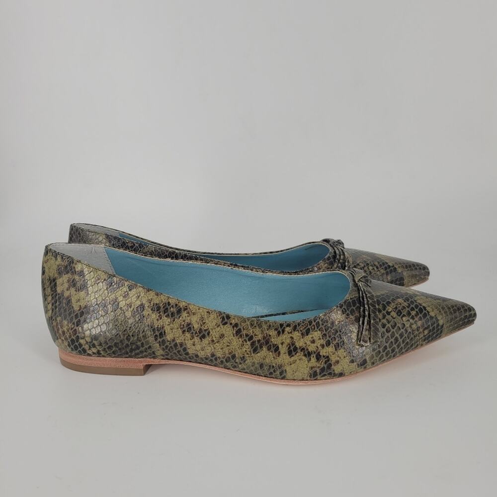 Frances Valentine Olive Paige Snakeskin Embossed Leather Flats 8 - Picture 4 of 11